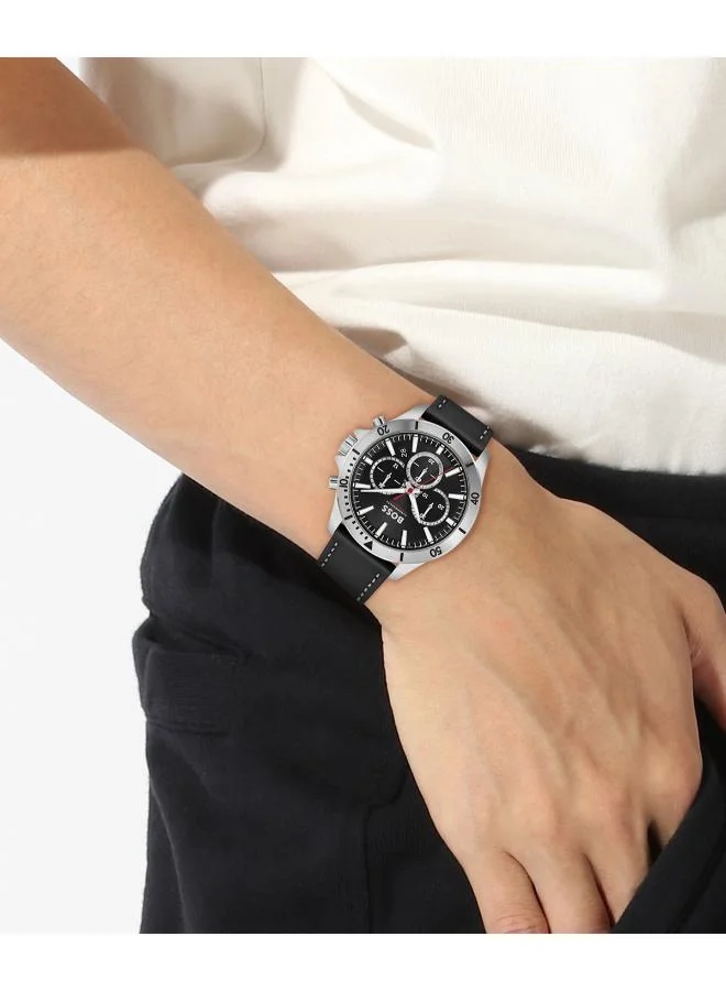 BOSS  Troper Collection Chronograph Quartz Watch For Men With Black Leather Strap - 1514055 for Men | Best Price UAE